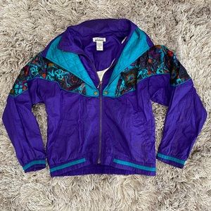 LAVON PETITES - Vintage 80s Retro Stranger Things Nylon Full Zip Floral …